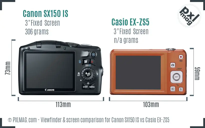 Canon SX150 IS vs Casio EX-ZS5 Screen and Viewfinder comparison