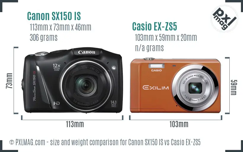 Canon SX150 IS vs Casio EX-ZS5 size comparison Canon SX150 IS vs Casio EX-ZS5 size comparison
