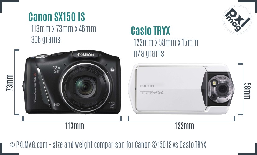 Canon SX150 IS vs Casio TRYX size comparison