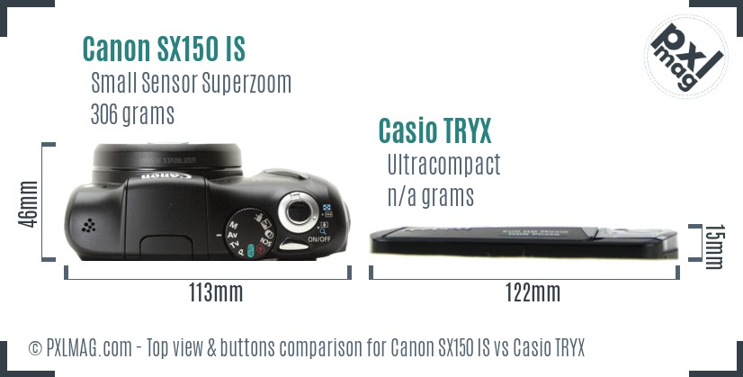 Canon SX150 IS vs Casio TRYX top view buttons comparison