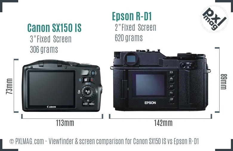 Canon SX150 IS vs Epson R-D1 Screen and Viewfinder comparison