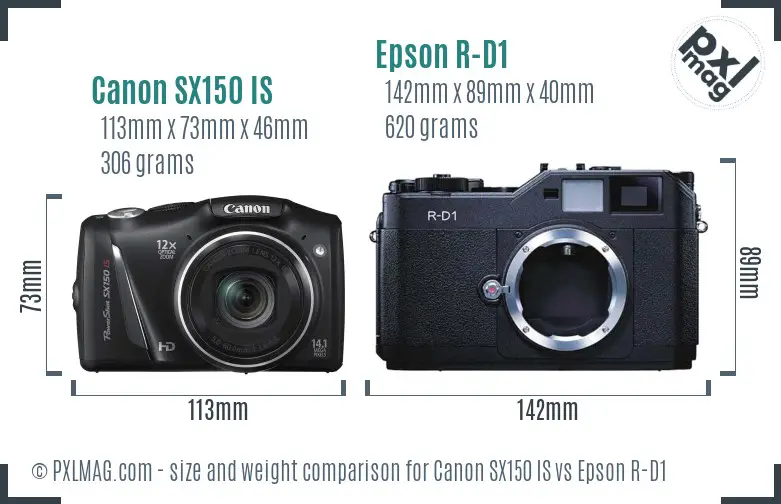 Canon SX150 IS vs Epson R-D1 size comparison