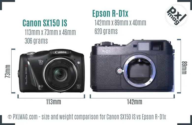 Canon SX150 IS vs Epson R-D1x size comparison