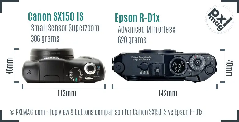 Canon SX150 IS vs Epson R-D1x top view buttons comparison