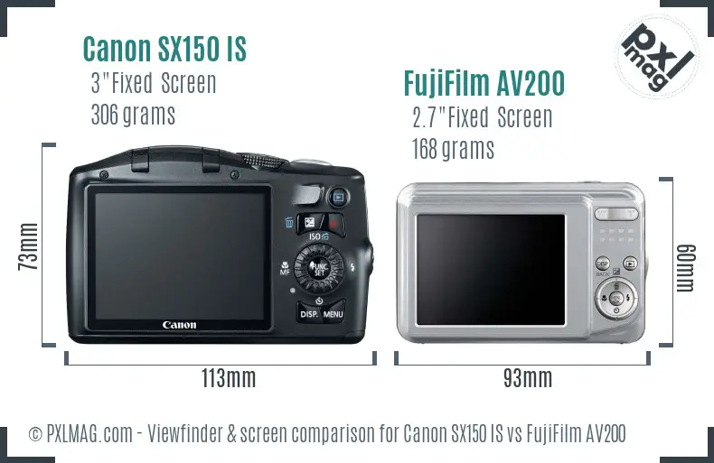 Canon SX150 IS vs FujiFilm AV200 Screen and Viewfinder comparison