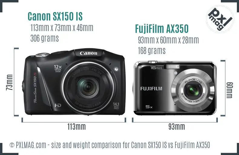 Canon SX150 IS vs FujiFilm AX350 size comparison