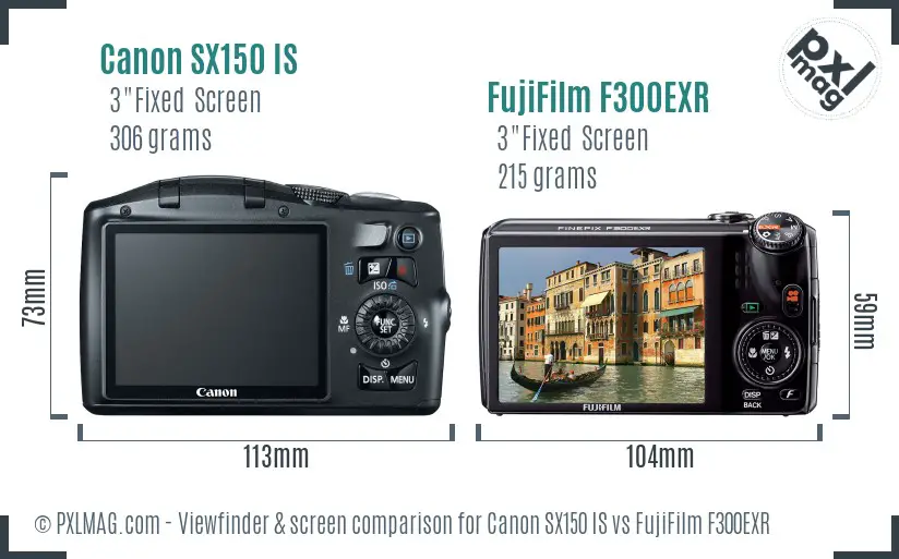 Canon SX150 IS vs FujiFilm F300EXR Screen and Viewfinder comparison