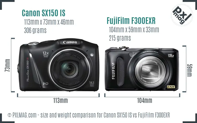 Canon SX150 IS vs FujiFilm F300EXR size comparison