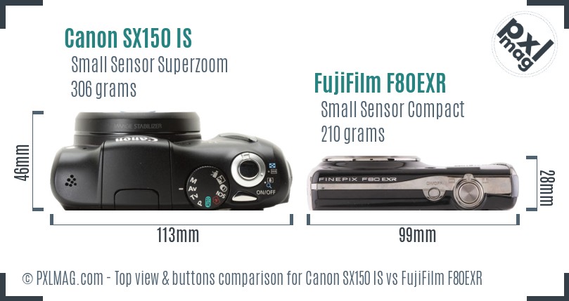 Canon SX150 IS vs FujiFilm F80EXR top view buttons comparison