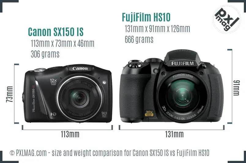 Canon SX150 IS vs FujiFilm HS10 size comparison