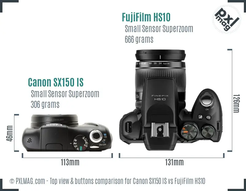 Canon SX150 IS vs FujiFilm HS10 top view buttons comparison