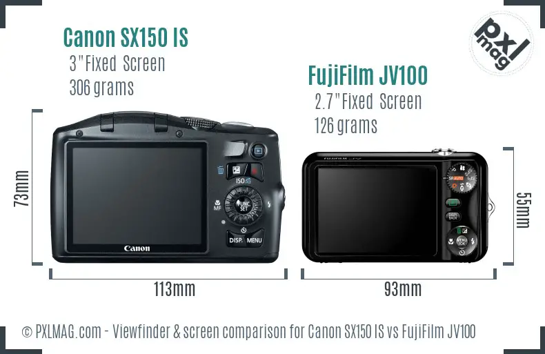 Canon SX150 IS vs FujiFilm JV100 Screen and Viewfinder comparison