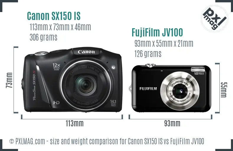 Canon SX150 IS vs FujiFilm JV100 size comparison