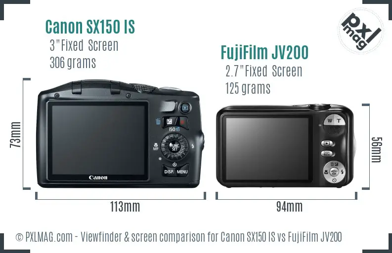 Canon SX150 IS vs FujiFilm JV200 Screen and Viewfinder comparison