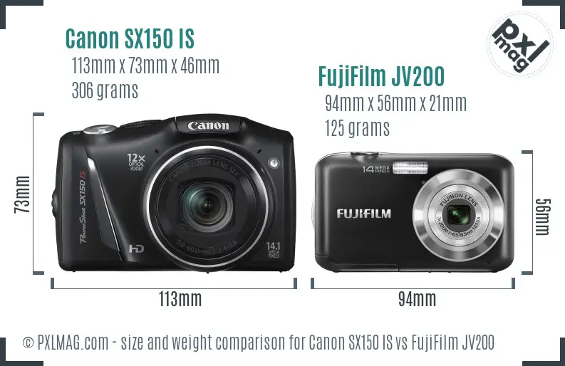 Canon SX150 IS vs FujiFilm JV200 size comparison