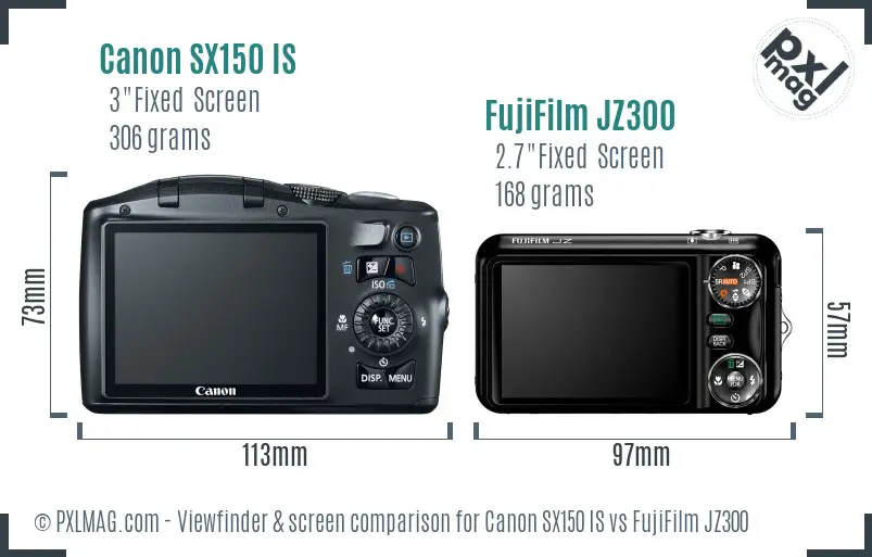 Canon SX150 IS vs FujiFilm JZ300 Screen and Viewfinder comparison