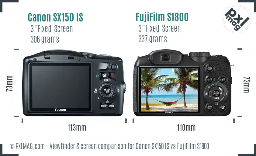 Canon SX150 IS vs FujiFilm S1800 Screen and Viewfinder comparison