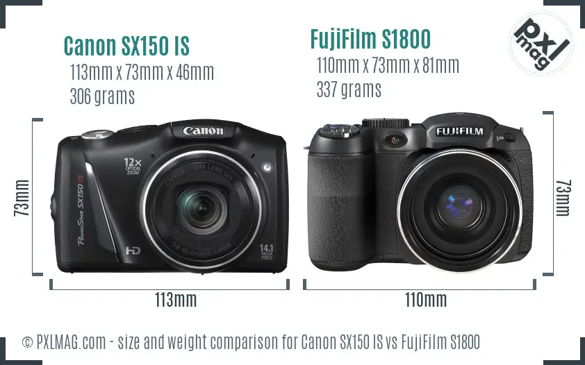 Canon SX150 IS vs FujiFilm S1800 size comparison