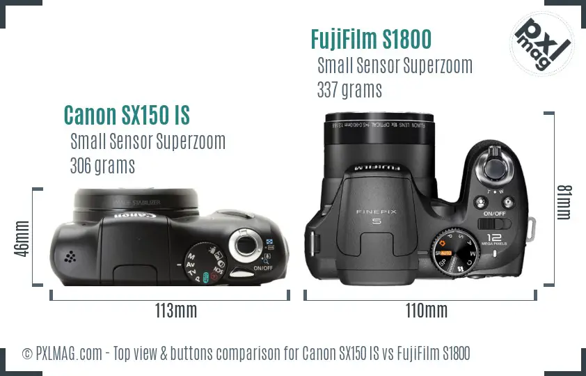 Canon SX150 IS vs FujiFilm S1800 top view buttons comparison