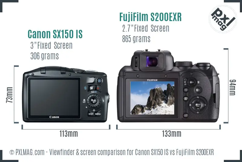 Canon SX150 IS vs FujiFilm S200EXR Screen and Viewfinder comparison