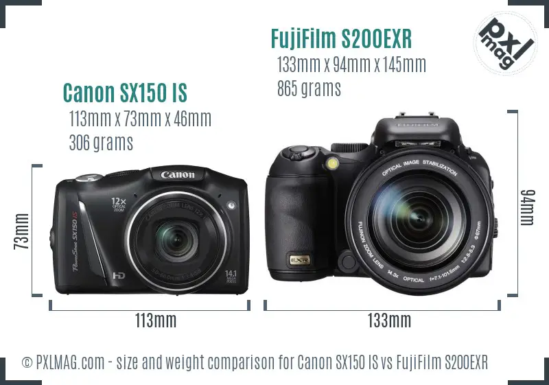 Canon SX150 IS vs FujiFilm S200EXR size comparison