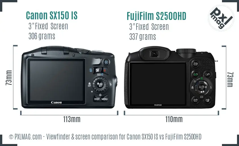 Canon SX150 IS vs FujiFilm S2500HD Screen and Viewfinder comparison