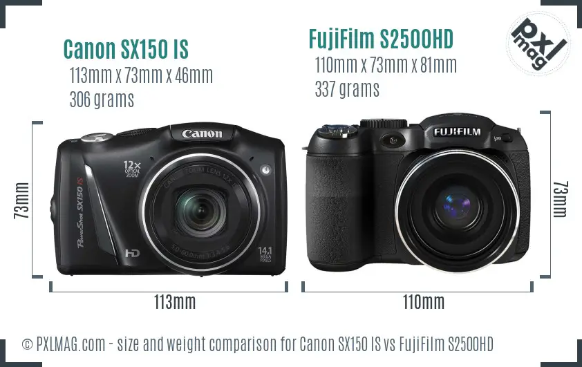 Canon SX150 IS vs FujiFilm S2500HD size comparison
