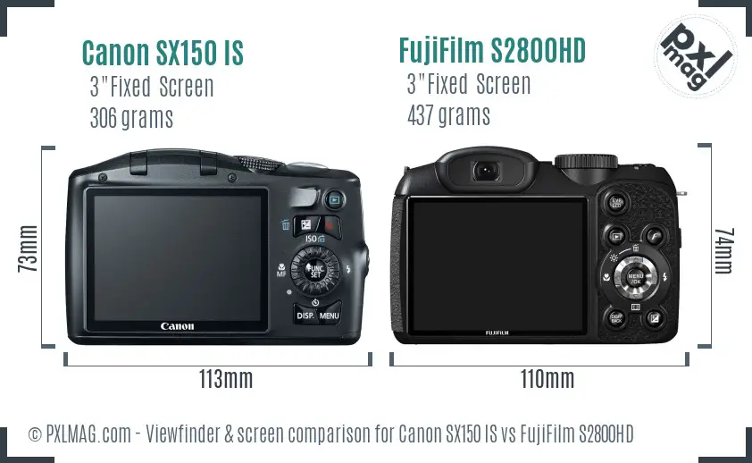 Canon SX150 IS vs FujiFilm S2800HD Screen and Viewfinder comparison