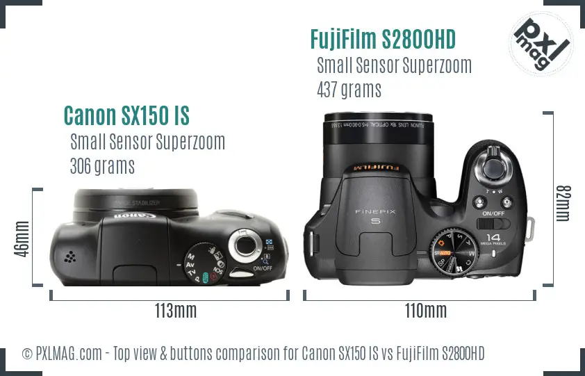 Canon SX150 IS vs FujiFilm S2800HD top view buttons comparison