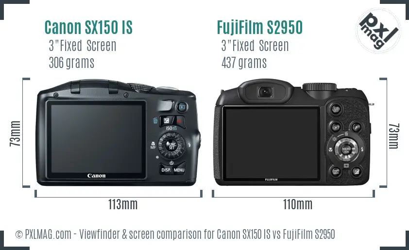 Canon SX150 IS vs FujiFilm S2950 Screen and Viewfinder comparison