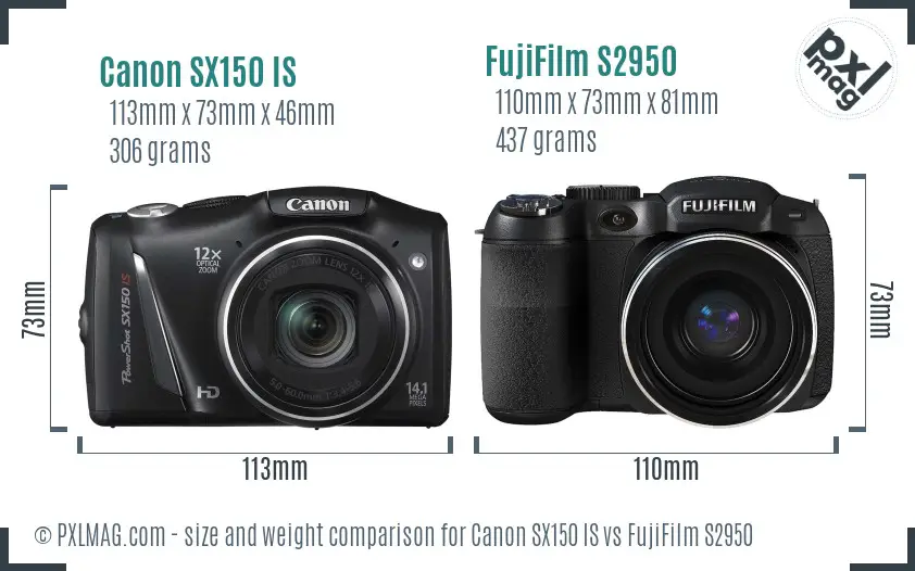 Canon SX150 IS vs FujiFilm S2950 size comparison