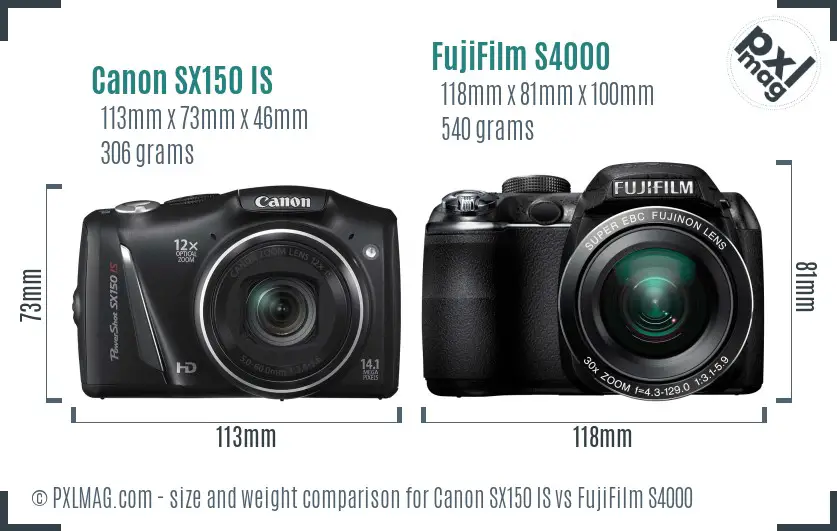 Canon SX150 IS vs FujiFilm S4000 size comparison