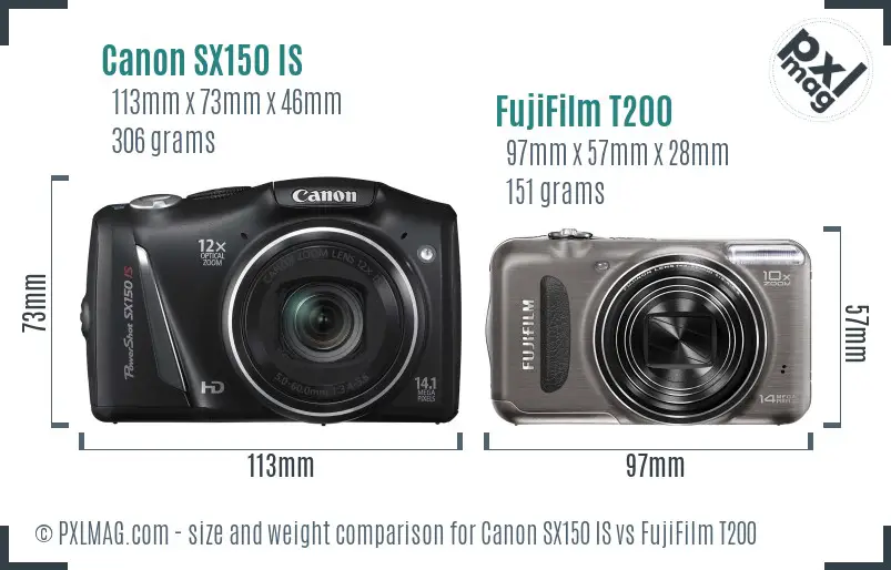 Canon SX150 IS vs FujiFilm T200 size comparison Canon SX150 IS vs FujiFilm T200 size comparison