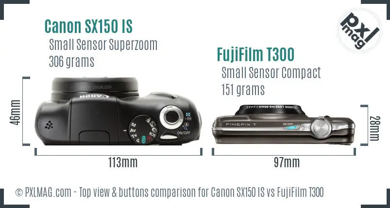 Canon SX150 IS vs FujiFilm T300 top view buttons comparison