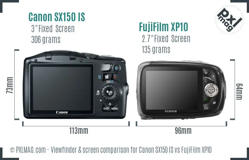 Canon SX150 IS vs FujiFilm XP10 Screen and Viewfinder comparison Canon SX150 IS vs FujiFilm XP10 Screen and Viewfinder comparison