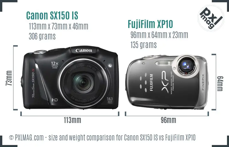 Canon SX150 IS vs FujiFilm XP10 size comparison Canon SX150 IS vs FujiFilm XP10 size comparison