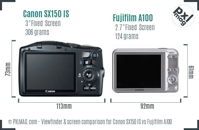 Canon SX150 IS vs Fujifilm A100 Screen and Viewfinder comparison