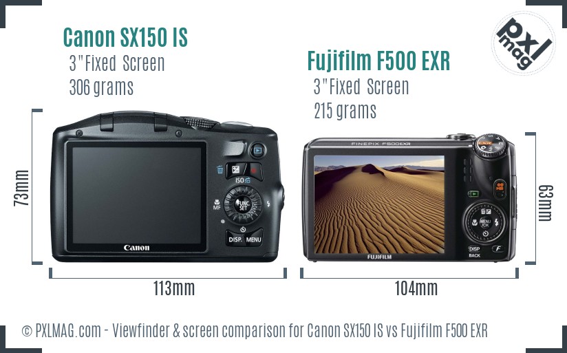 Canon SX150 IS vs Fujifilm F500 EXR Screen and Viewfinder comparison