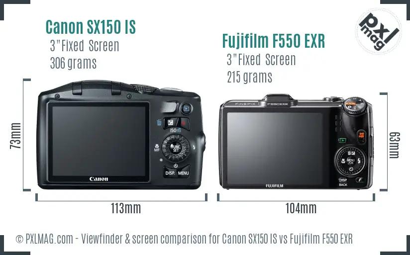 Canon SX150 IS vs Fujifilm F550 EXR Screen and Viewfinder comparison Canon SX150 IS vs Fujifilm F550 EXR Screen and Viewfinder comparison
