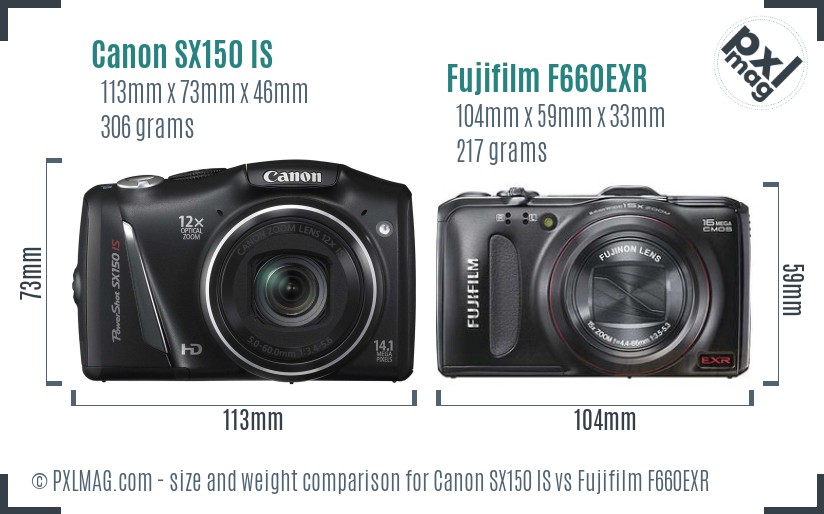 Canon SX150 IS vs Fujifilm F660EXR size comparison Canon SX150 IS vs Fujifilm F660EXR size comparison