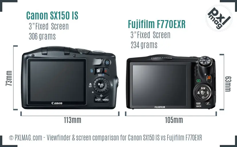 Canon SX150 IS vs Fujifilm F770EXR Screen and Viewfinder comparison
