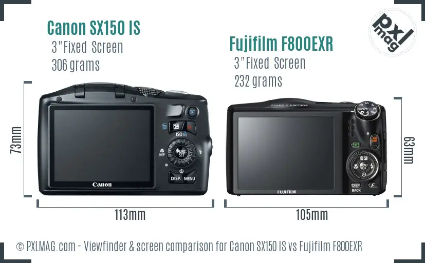 Canon SX150 IS vs Fujifilm F800EXR Screen and Viewfinder comparison Canon SX150 IS vs Fujifilm F800EXR Screen and Viewfinder comparison