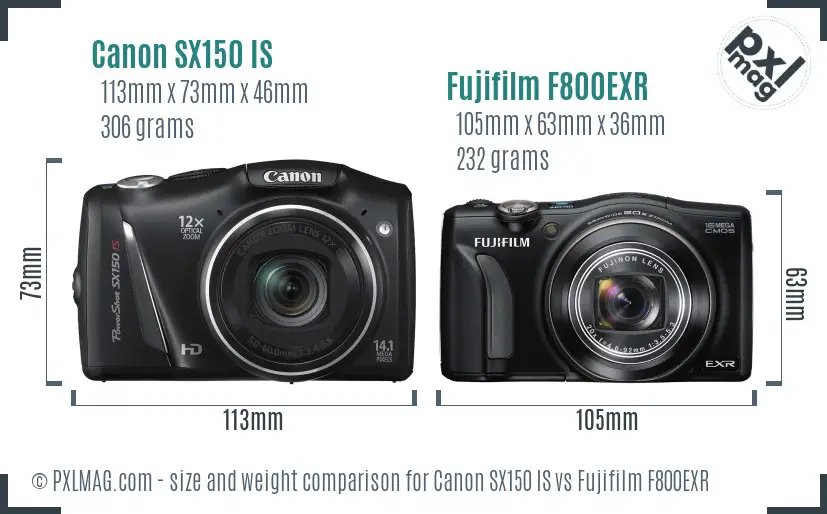 Canon SX150 IS vs Fujifilm F800EXR size comparison Canon SX150 IS vs Fujifilm F800EXR size comparison