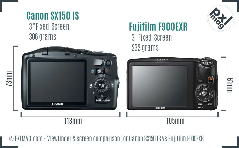 Canon SX150 IS vs Fujifilm F900EXR Screen and Viewfinder comparison