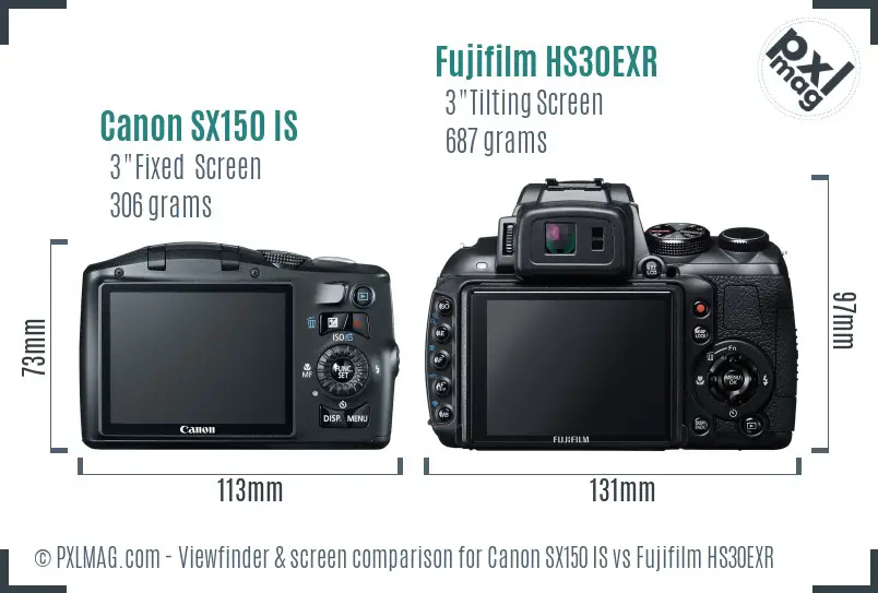 Canon SX150 IS vs Fujifilm HS30EXR Screen and Viewfinder comparison
