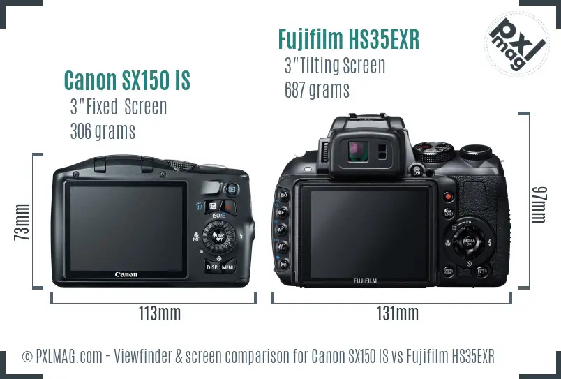 Canon SX150 IS vs Fujifilm HS35EXR Screen and Viewfinder comparison