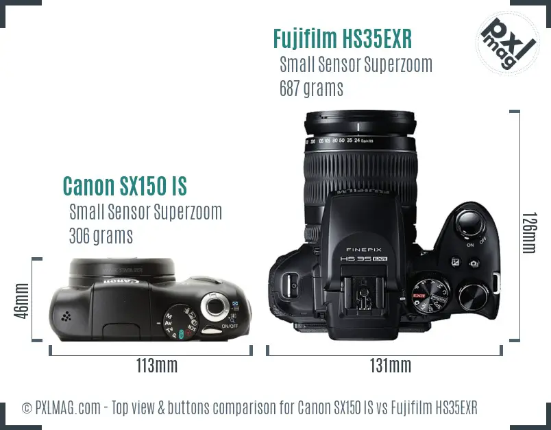 Canon SX150 IS vs Fujifilm HS35EXR top view buttons comparison