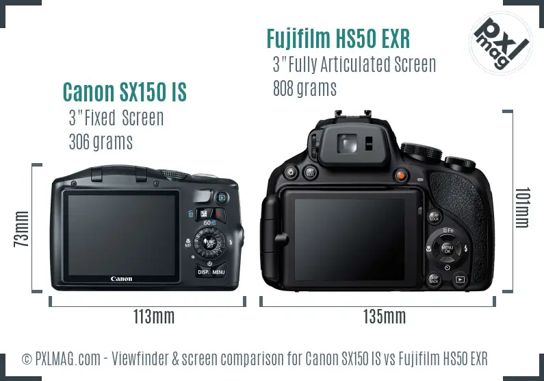Canon SX150 IS vs Fujifilm HS50 EXR Screen and Viewfinder comparison