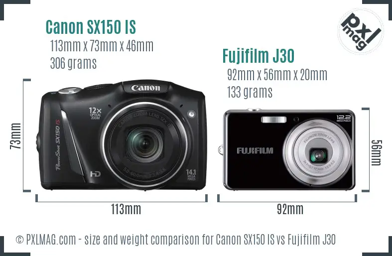 Canon SX150 IS vs Fujifilm J30 size comparison Canon SX150 IS vs Fujifilm J30 size comparison