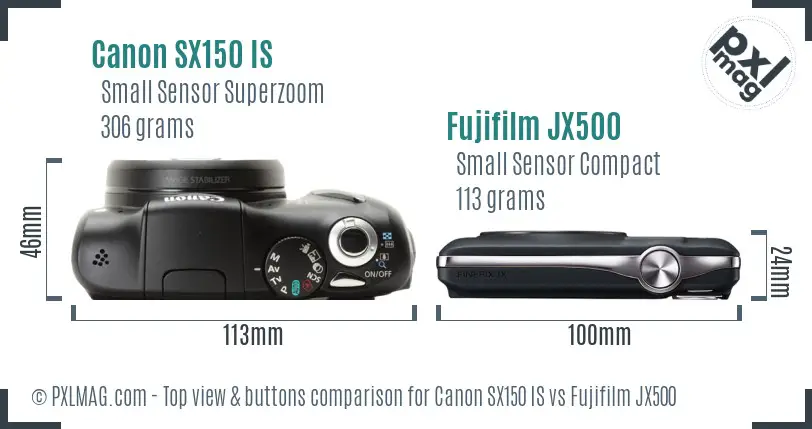 Canon SX150 IS vs Fujifilm JX500 top view buttons comparison